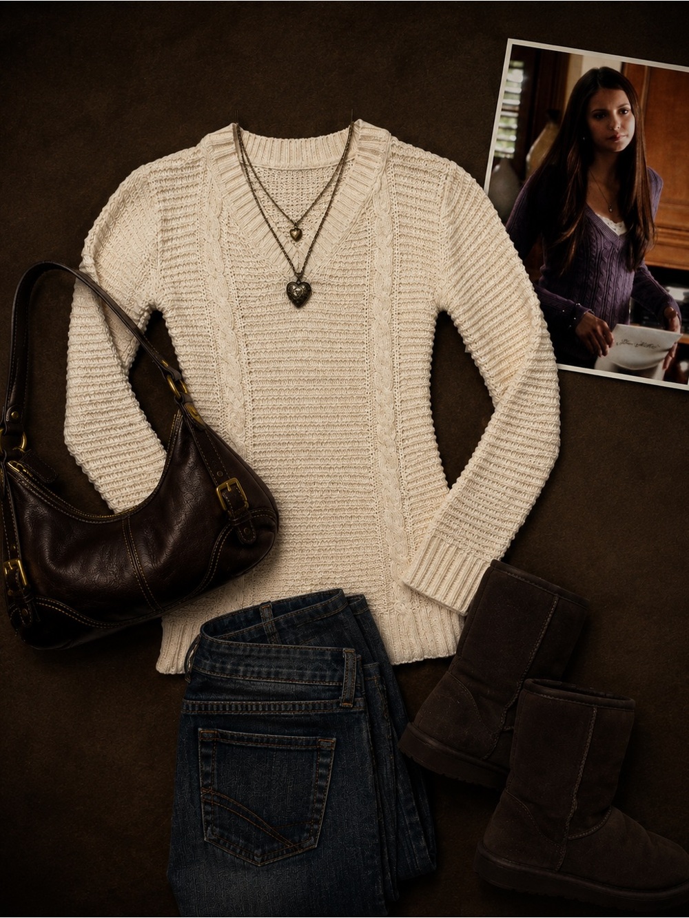 BONGO Y2K Cream Cable Knit V-Neck Sweater Womens M/M Fitted Long Sleeve Layering